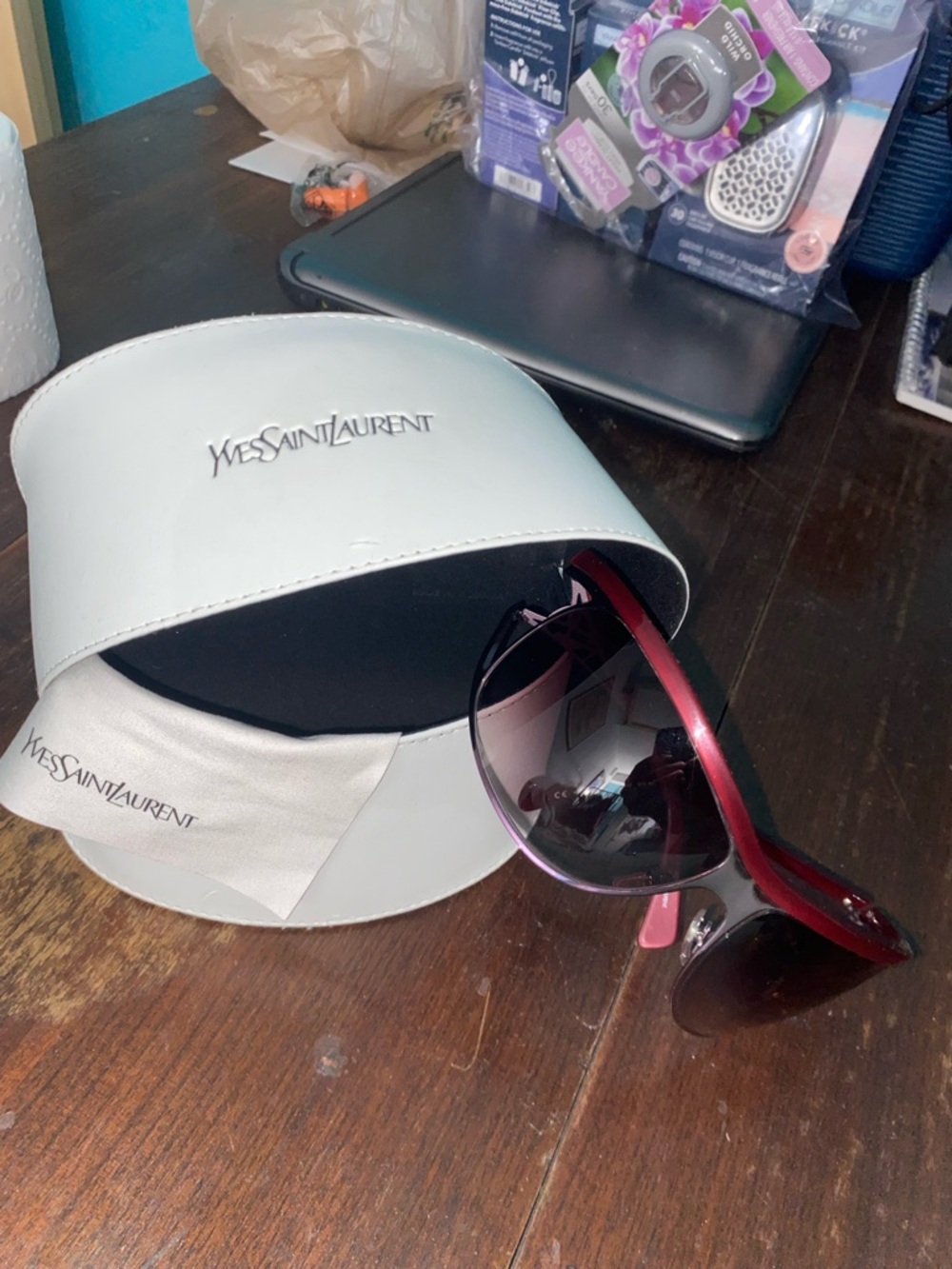 Yves Saint Laurent Burgundy Gradient Lens Oversized Sunglasses